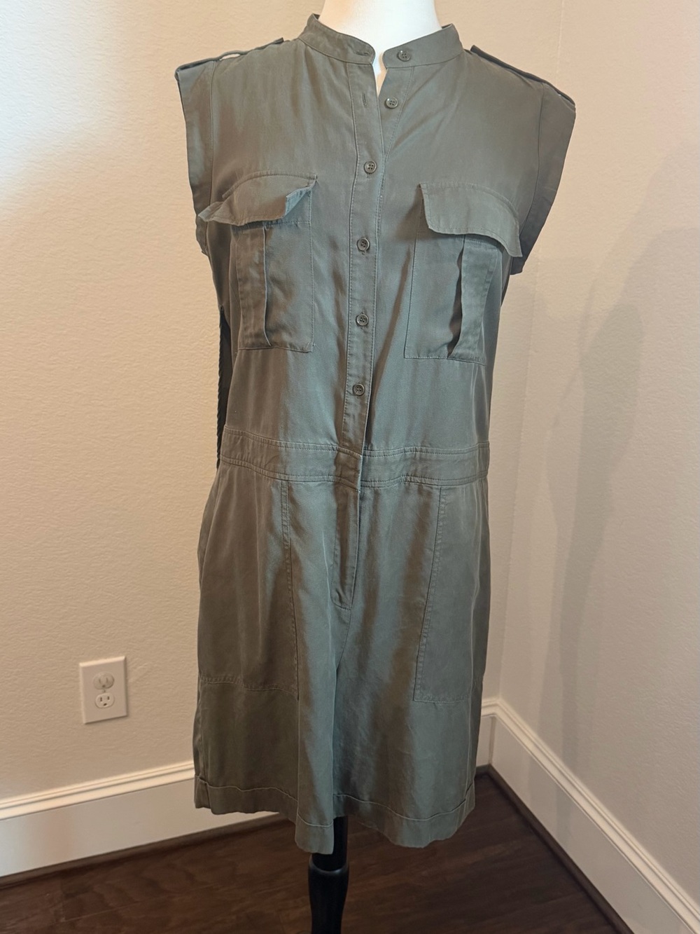 BCBGMaxAzria Olive Green Sleeveless Utility Romper